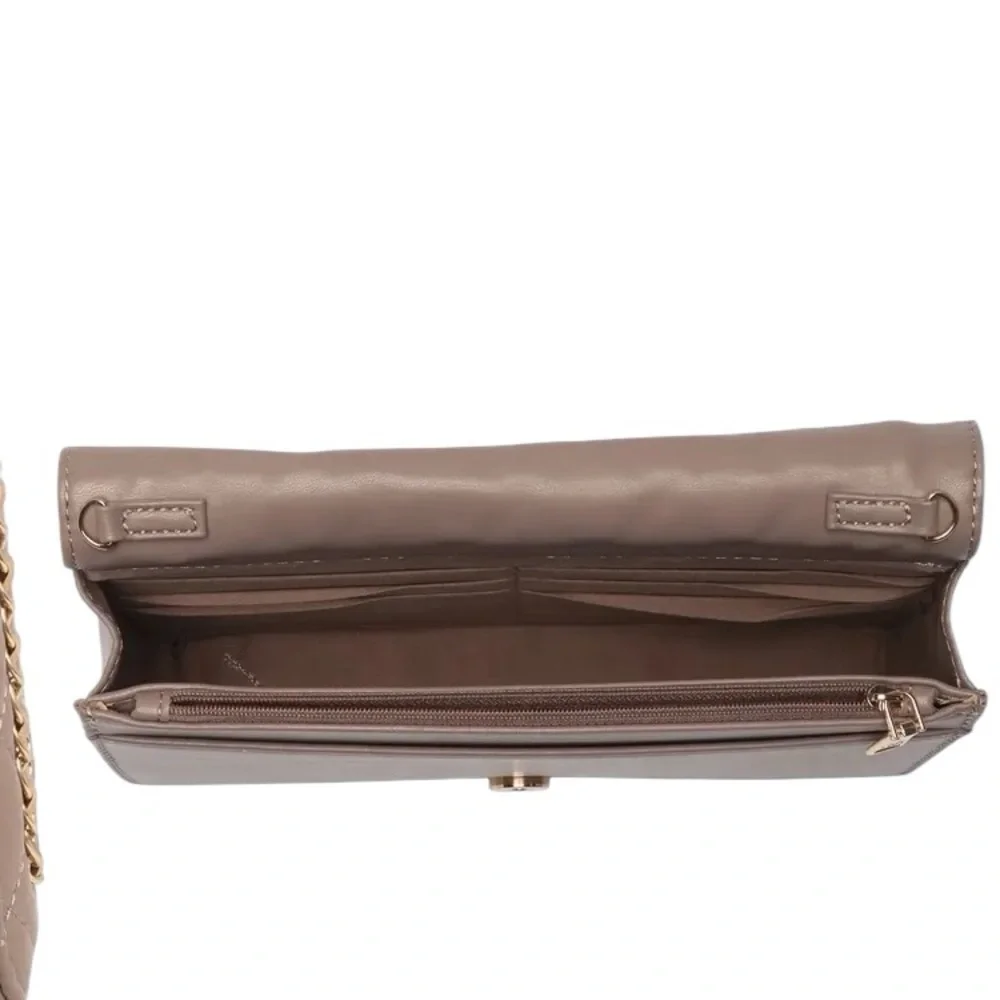 Badgley Mischka Taupe Diamond Crossbody Bag with Braided Chain